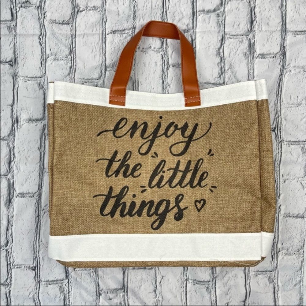 “Enjoy The Little Things” Straw Tote Bag - Picture 5 of 6